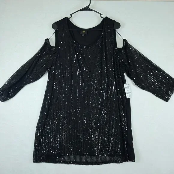 JM Collection Sequin Cold Shoulder Womens Top 3XL 0666 - Picture 2 of 9